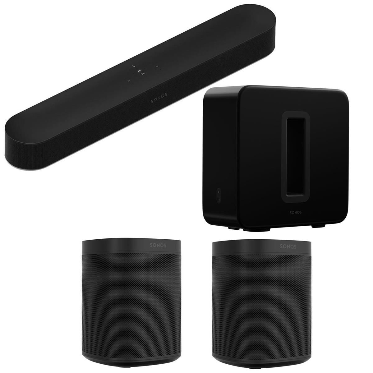 Sonos Beam Soundbar Gen 2 Black With Sub Gen 3 Subwoofer 2x One Smart