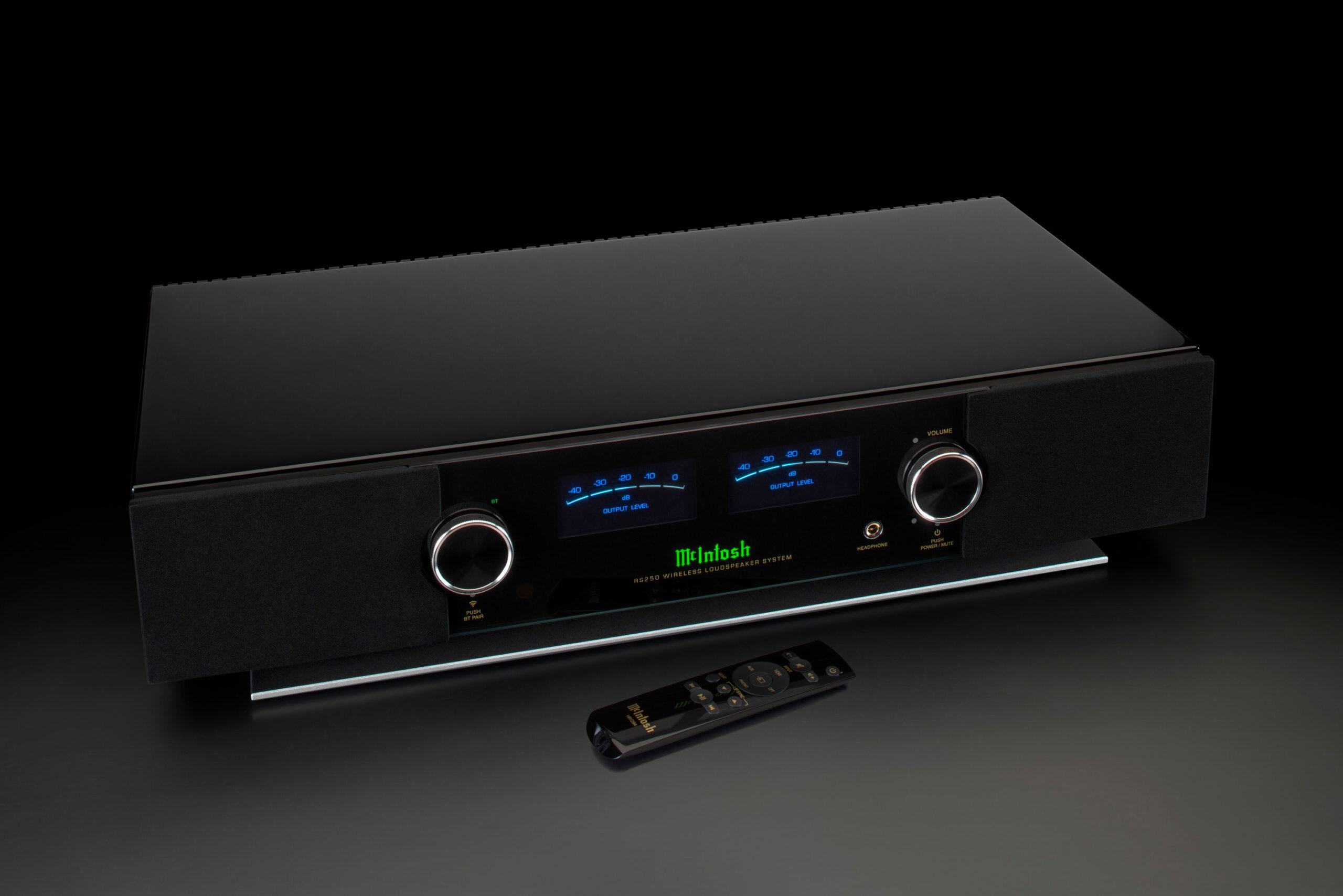 Two wireless speakers, the RS150 and RS250, offer streaming convenience with unmistakable McIntosh style, quality & performance. McIntosh 620bc520 rs250 angle remote background hi res scaled