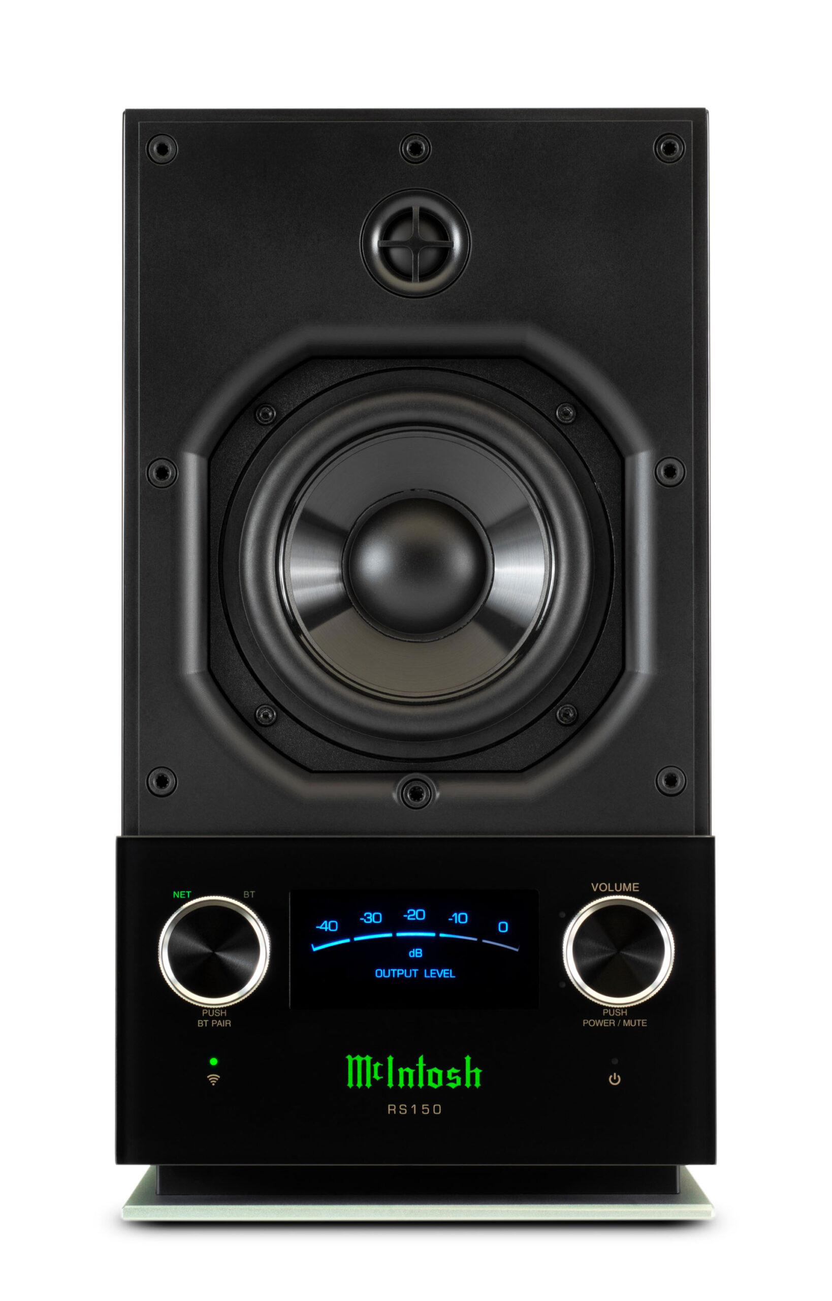 Two wireless speakers, the RS150 and RS250, offer streaming convenience with unmistakable McIntosh style, quality & performance. McIntosh b50dd92b rs150 front no grille hi res scaled