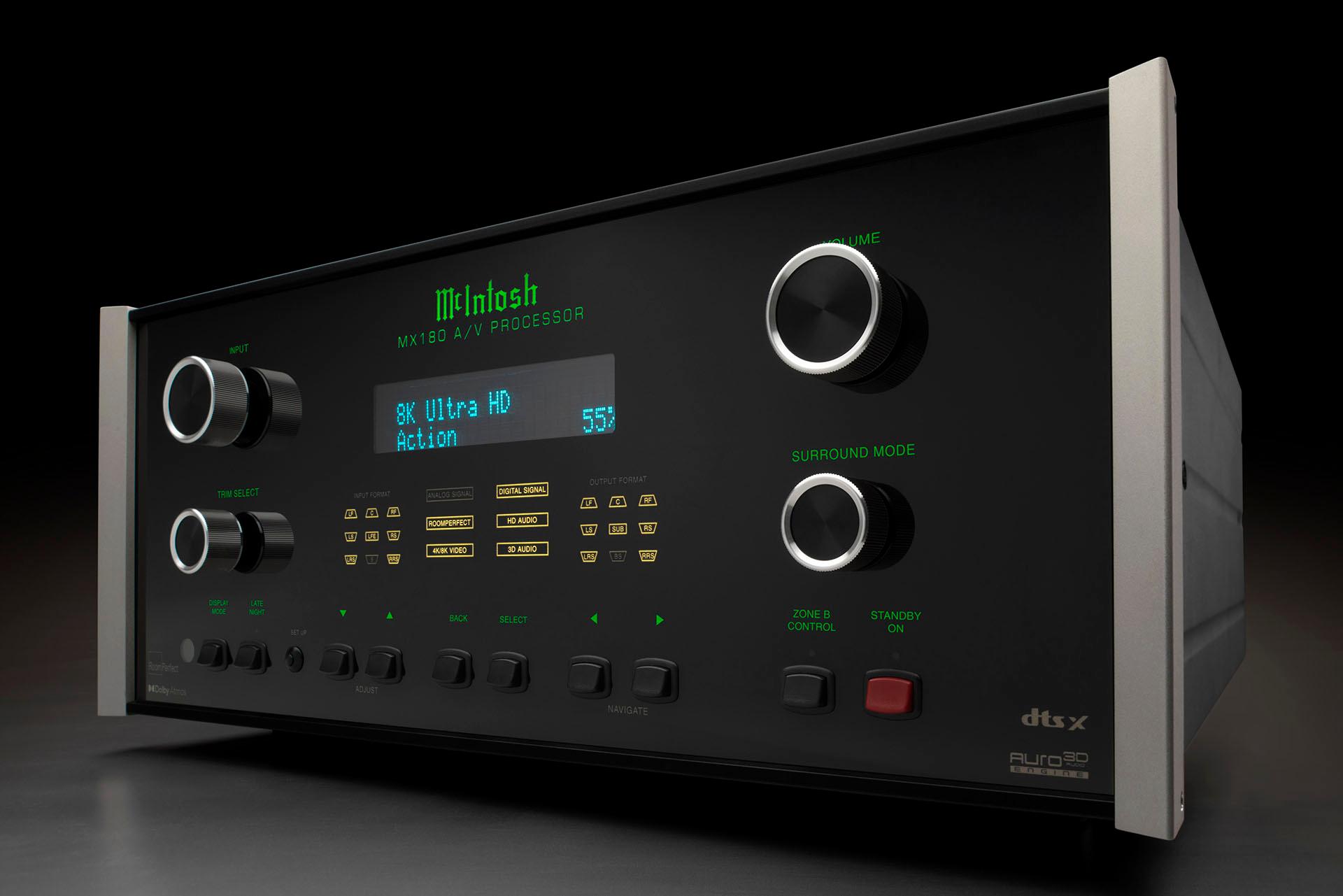 With its newest A/V processor, the MX180 ($17,000), McIntosh is ready for the future of home entertainment. By incorporating 8K HDMI support, along with 4K/120 Hz capability, this state-of-the-art processor is designed to handle anything you throw at it. 16 balanced audio outputs allow for speaker configurations up to 15.1, or 9.1.6 with explicit support for Dolby® Atmos, DTS:X® Pro, and Auro-3D®. Plus its equipped with HDMI eARC allowing for a lossless audio connection to eARC-equipped display devices, including the 3D immersive formats. 10d8178c mx180 hero hi res