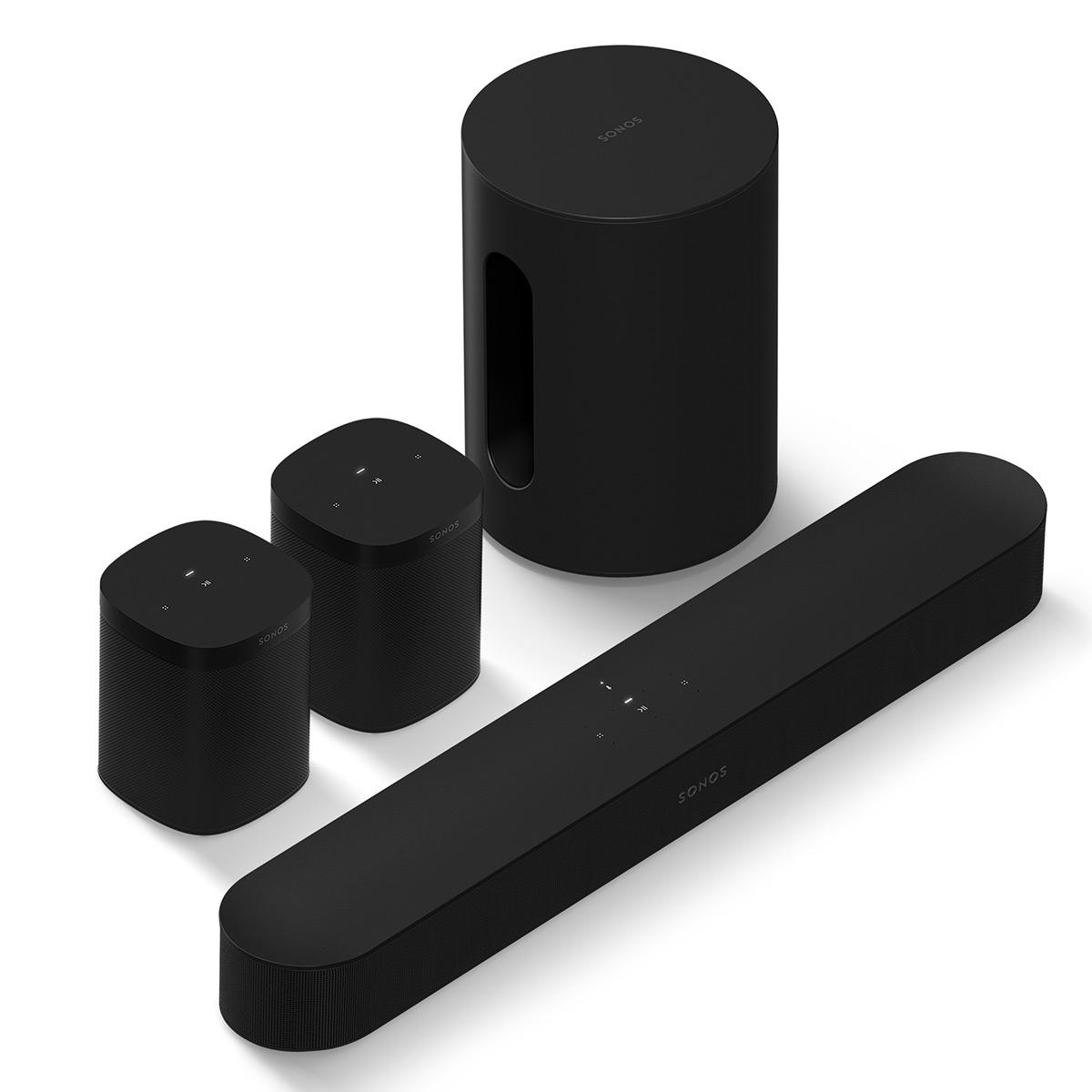 Sonos Immersive Set with Beam (Gen 2, Black) Soundbar, Sub Mini Wireless Subwoofer (Black), and Pair of One SL Wireless Streamin