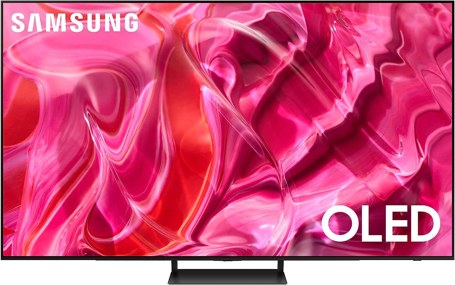 Frontal view of the Samsung - 65" Class S90C OLED Smart Tizen TV.