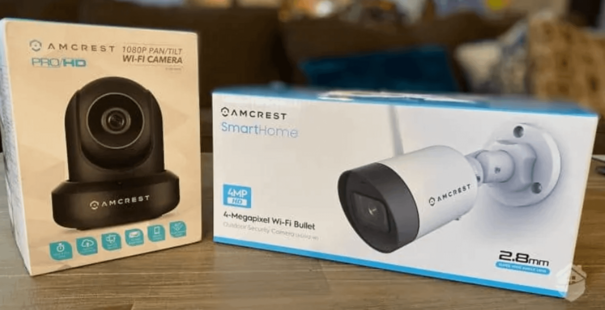 Amcrest indoor and outdoor camera in a package