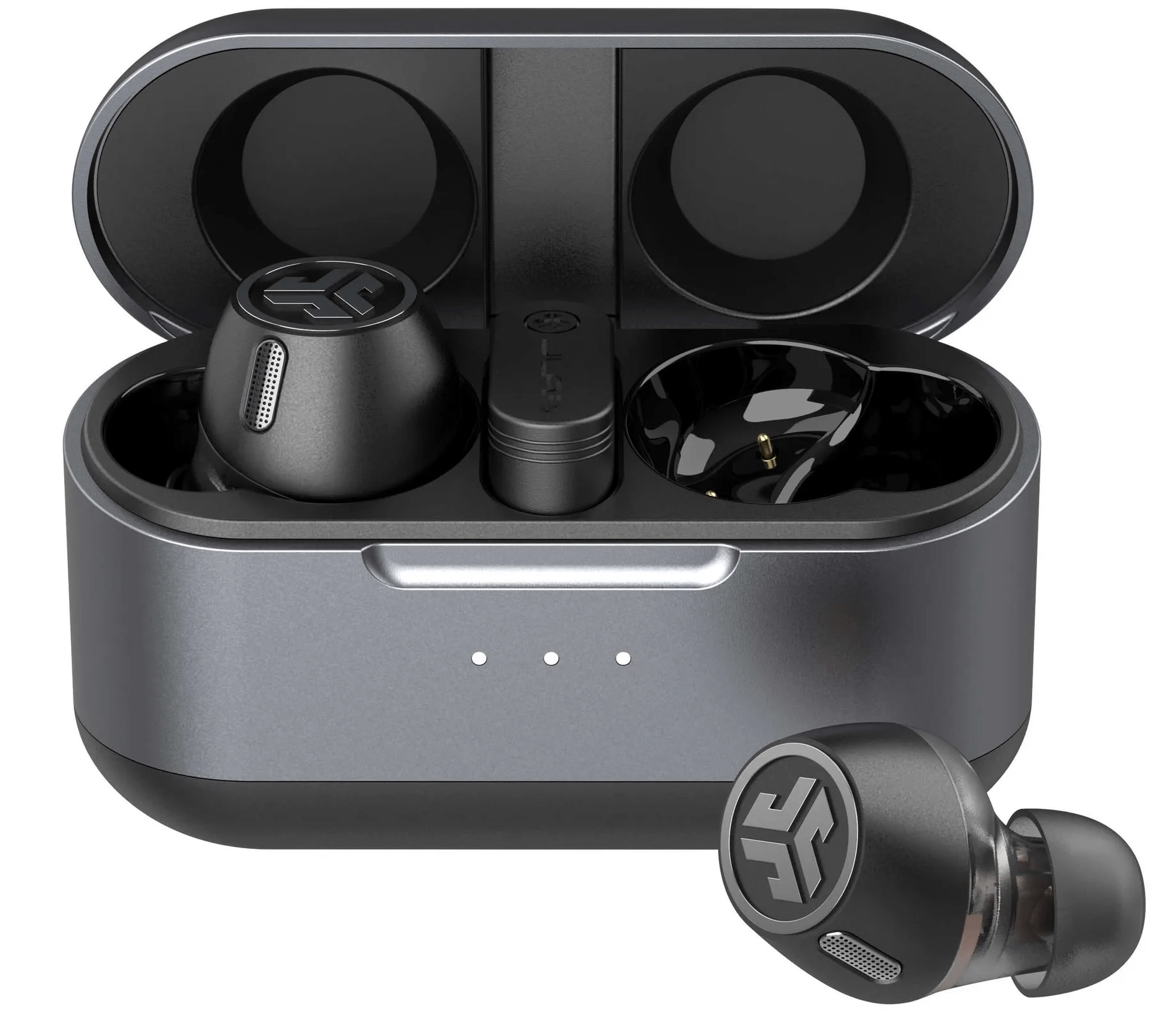 JLab Epic Lab Edition Earbuds in black silver color.