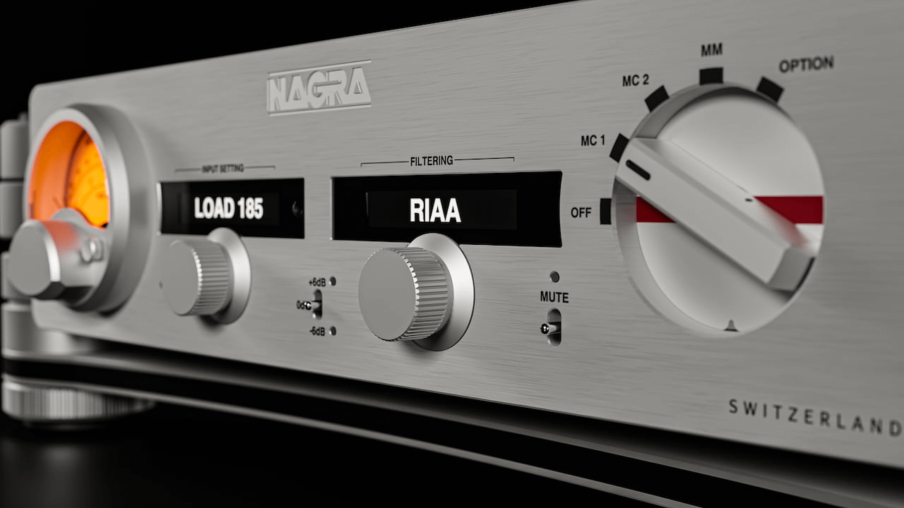 Nagra HD Phono Preamplifier selector, close up angle view.