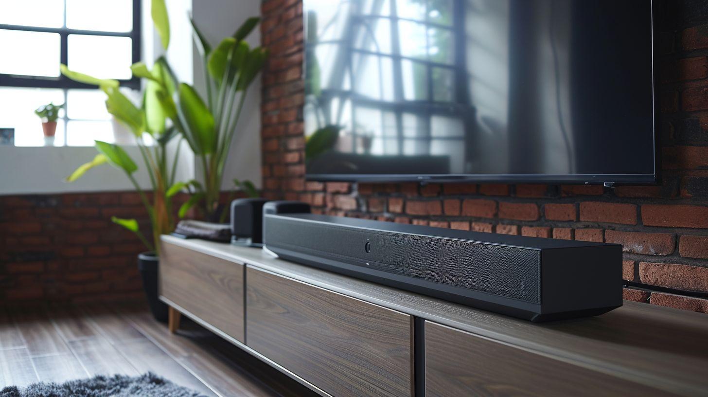 Soundbar VS Speakers For TV: A soundbar under a TV