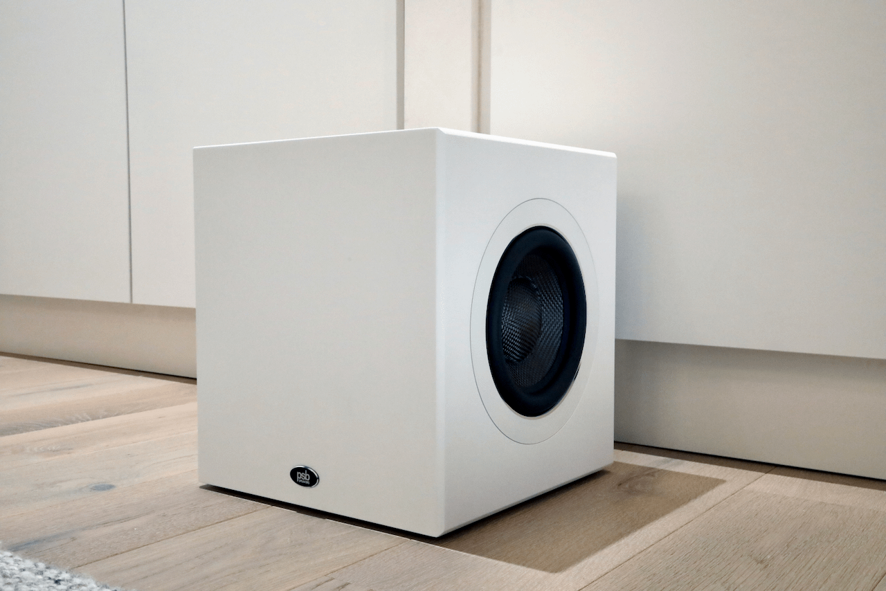 PSB SubSeries BP8 Powered Subwoofer in Satin White finish.