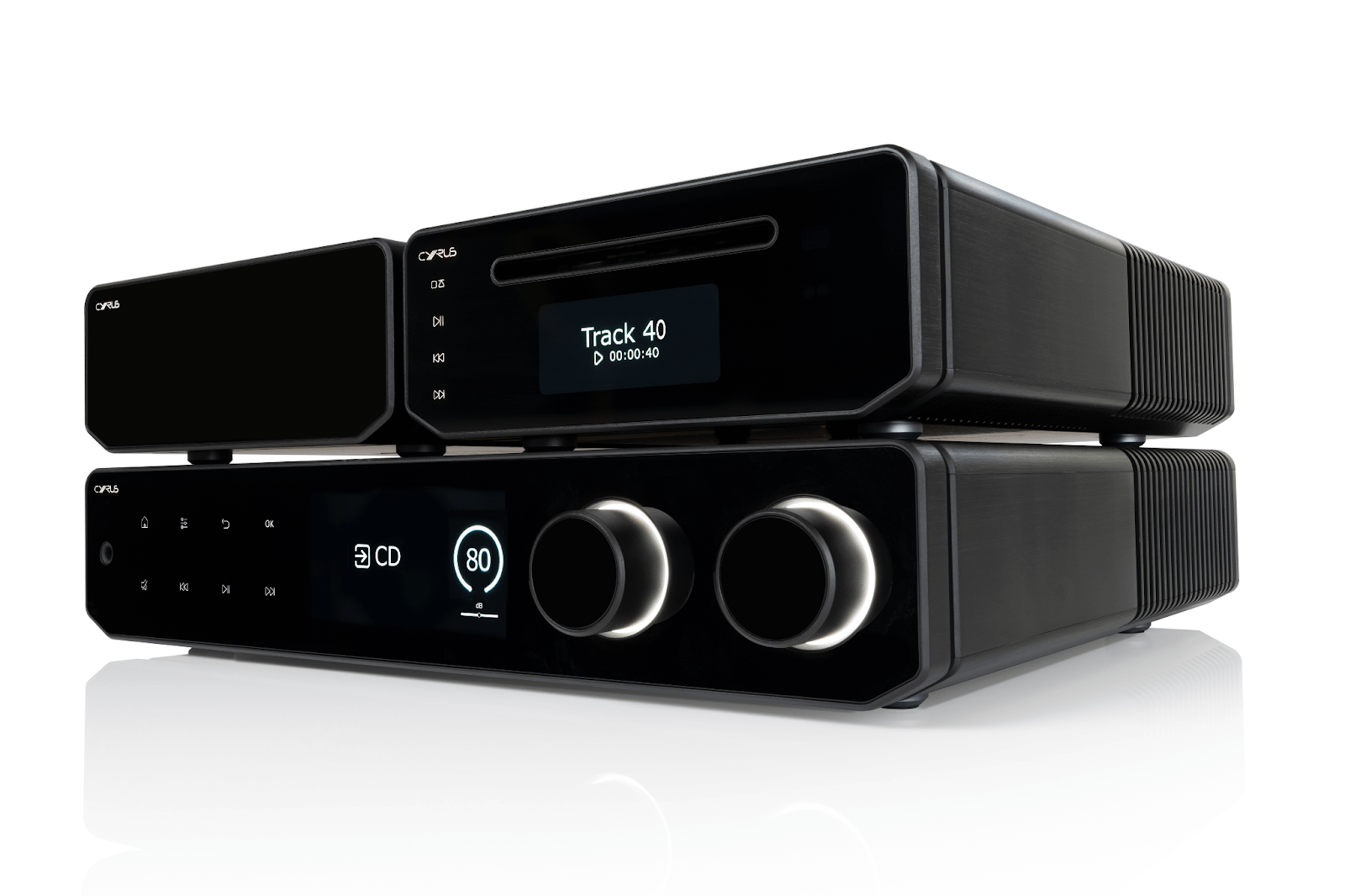 Cyrus 80 Series: 80 AMP streaming amplifier, the 80 PRE preamplifier, and the 80 PWR power amplifier