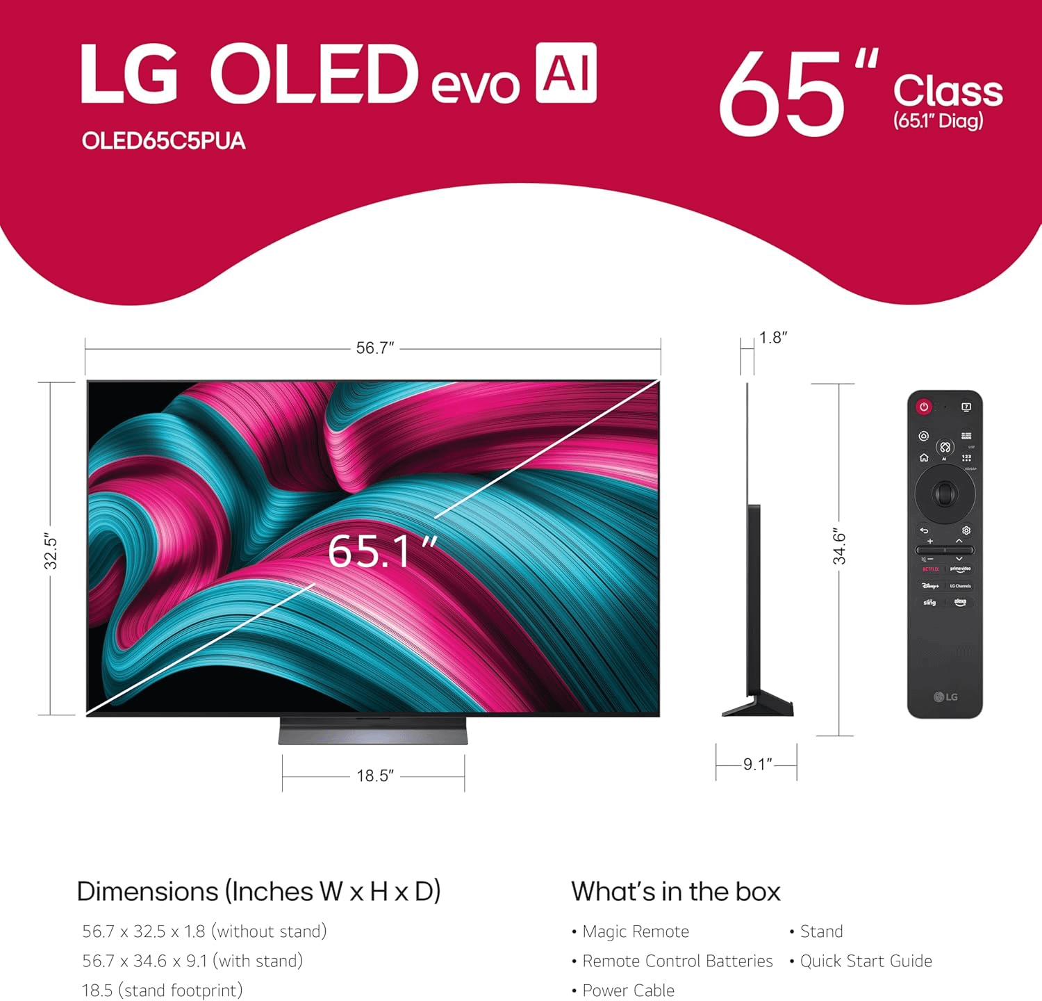 $1,000 Off! The LG 65-Inch C5 OLED Is the TV Deal I Didn’t Expect to See This Soon 4 LG C5 OLED TV dimensions.