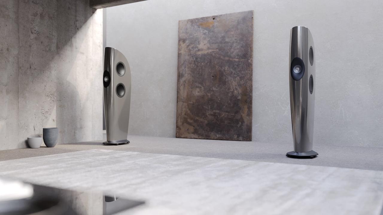 KEF Blade Meta loudspeakers in Grigio color.