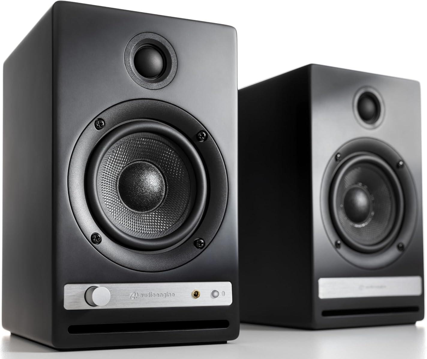 I Found the Perfect Desktop Speakers—And They’re $100 Off Ahead of Black Friday 4 Audioengine HD4 speakers in black color without grille.