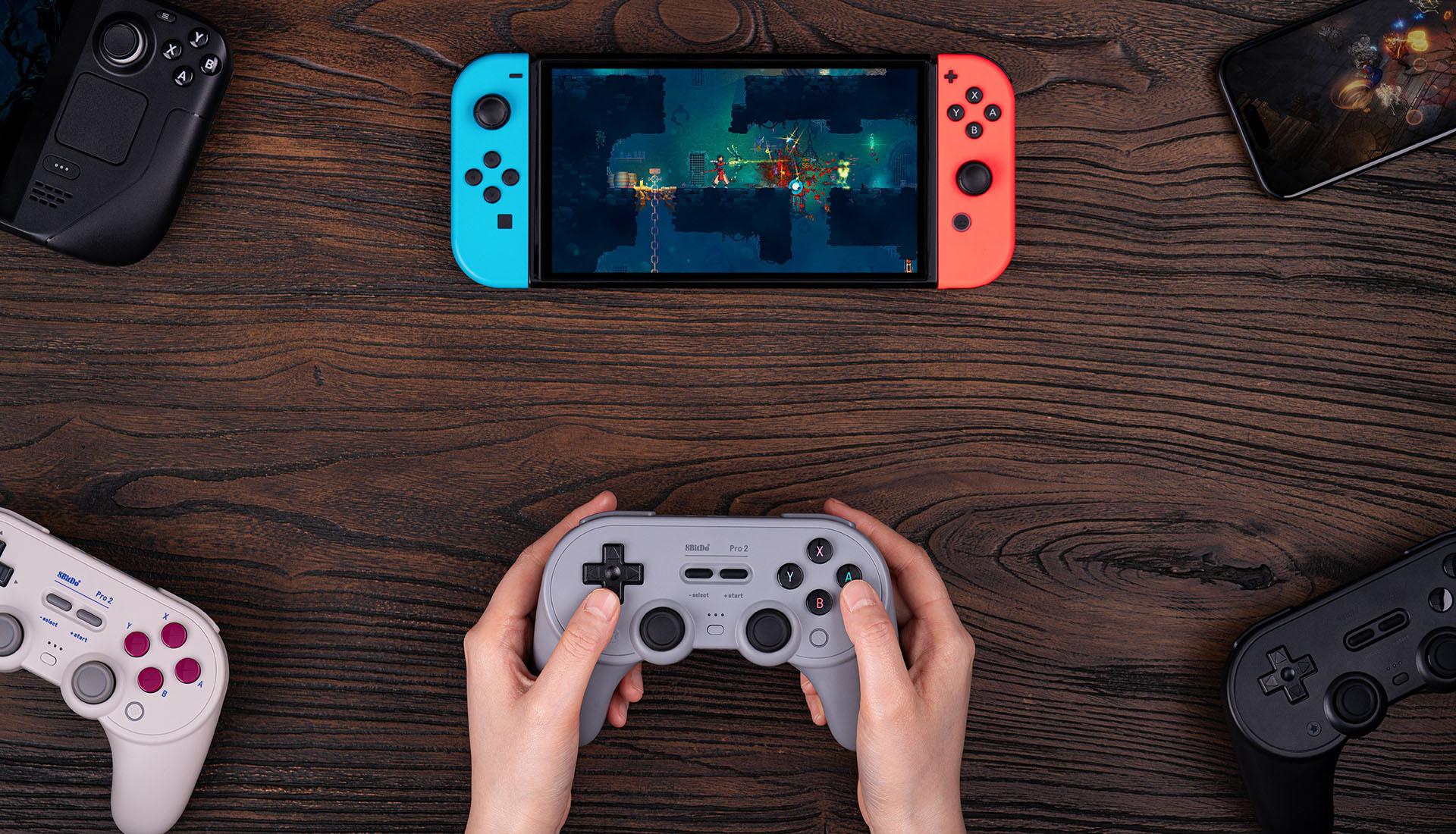 8Bitdo controllers with Nintendo Switch 2 console.