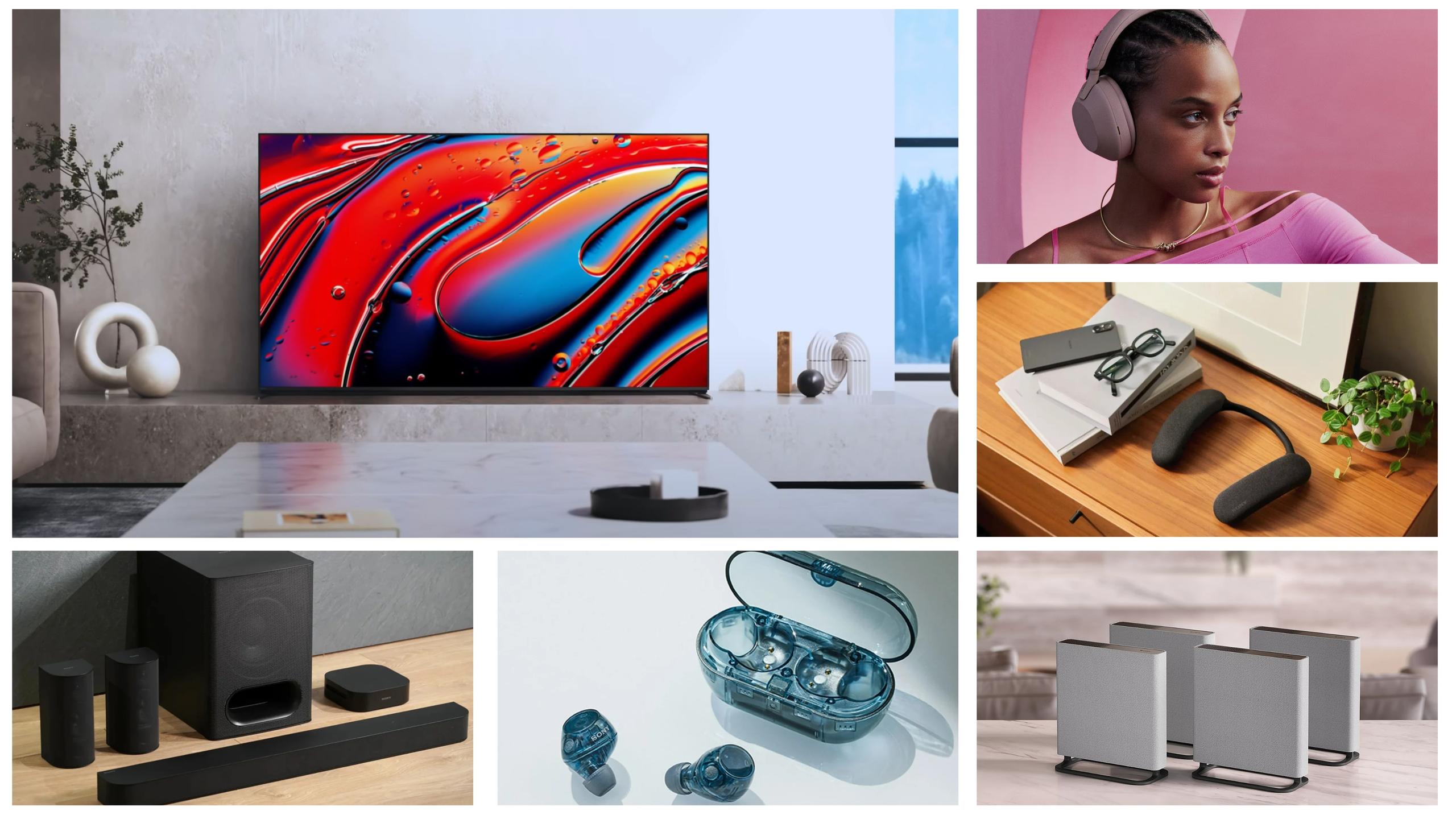 Sony TVs and audio gear including BRAVIA TV, XM headphones, earbuds, and speakers on sale for Cyber Week.