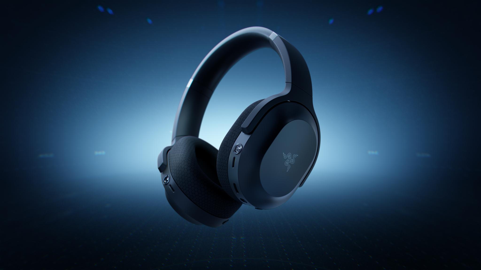 Razer Project Motoko concept headset shown with over-ear design and built-in cameras on the earcups.